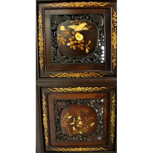 360 - A Japanese carved and lacquered Shodhana Cabinet, Meji period, the pediment carved with two Phoenix ... 