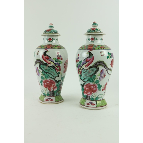 119 - A pair of attractive 19th Century Chinese porcelain Vases and Covers, of bulbous form decorated with... 