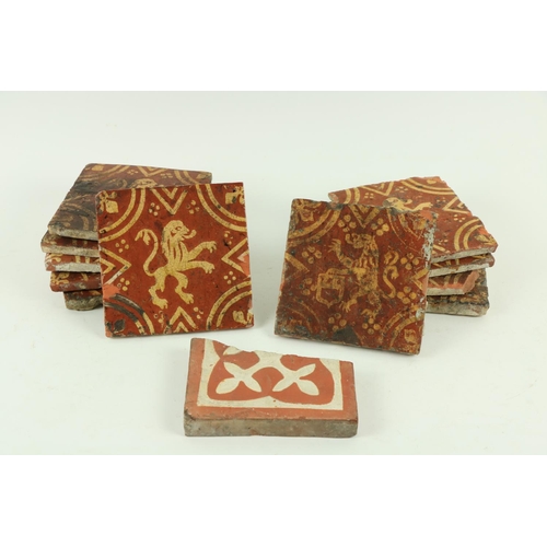 129 - A rare collection of 11 matching Medieval Floor Tiles, each approx. 16cms (6