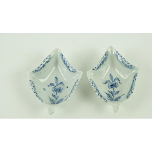 85 - A very rare pair of 18th Century Lunds Bristol blue and white Pickle Dishes, in the form of pointed ... 