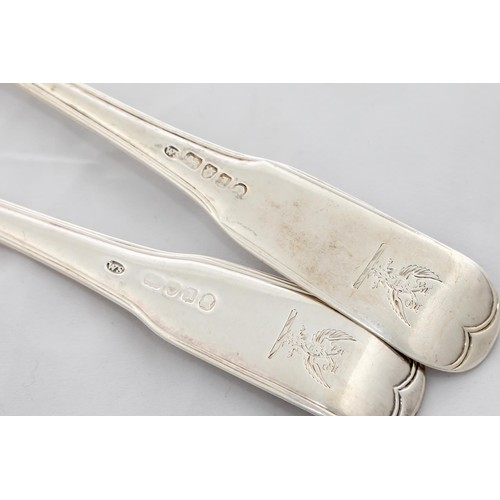 719 - A pair of George III crested silver fiddle and thread pattern Basting Spoons, London 1804, by Willia... 