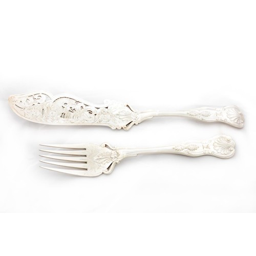 723 - An attractive pair of 19th Century Kings pattern silver plated and crested Fish Servers. (2)... 