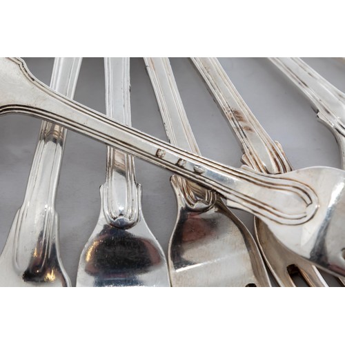 757 - A set of 46 heavy silver plated and crested fiddle and thread pattern Table Forks. (46)... 