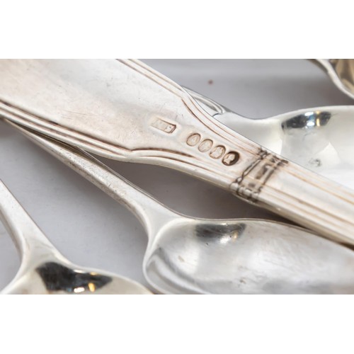 763 - A set of 6 - George IV Irish silver fiddle and thread pattern crested Dessert Spoons, by Samuel Nevi... 