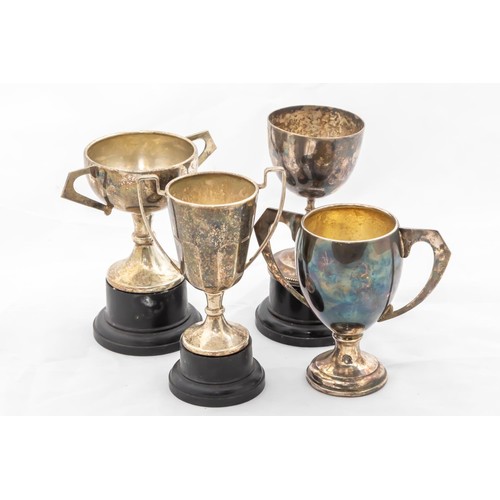 764 - A collection of silver plated Trophy Cups & Tankards, two silver plated Wine Coasters, a plated ... 