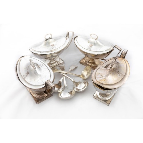 767 - A rare set of 4 early Sheffield silver plated and crested Sauce Tureens & Covers, each of oval b... 