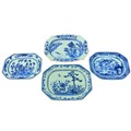 A rectangular Chinese blue and white Xianczchi porcelain Platter, of rectangular serpentine form, de... 