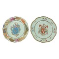 Two similar 18th Century Chinese armorial Export Plates, each of circular serpentine form, one decor... 