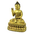 A fine quality large Chinese gilt bronze Figure, of a Buddha, seated on a double lotus base, the lef... 