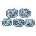 A pair of 18th Century Nankin blue and white porcelain Platters, of shaped rectangular form, decorat... 