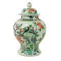 A very fine 18th Century Famille Rose baluster shaped Jar and Cover, decorated with colourful flower... 