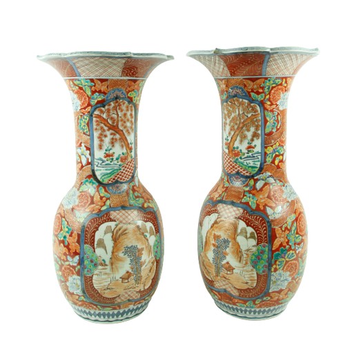 74 - A pair of attractive and heavy 19th Century Japanese porcelain Vases, of flared and bulbous form, th... 