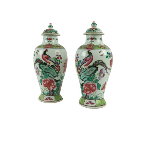 119 - A pair of attractive 19th Century Chinese porcelain Vases and Covers, of bulbous form decorated with... 