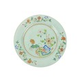 An 18th Century Chinese Famille Rose Platter, decorated with colourful flowers, with fleur de lys gi... 