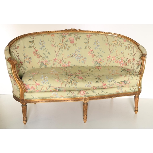 286 - A 19th Century French style giltwood two seater Settee, with in-turned ends, on three front reeded t... 