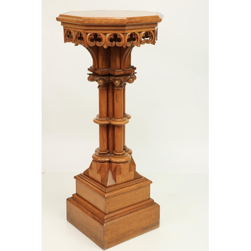 333 - A good Victorian Gothic Revival oak Pedestal, with octagonal top above a frieze with Gothic  tr... 