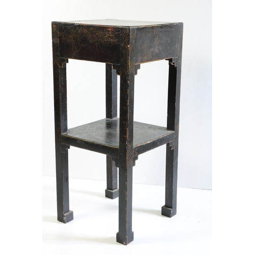 357 - A good Japanese two tier square Jardinière Table, in black lacquer and parcel gilt ... 