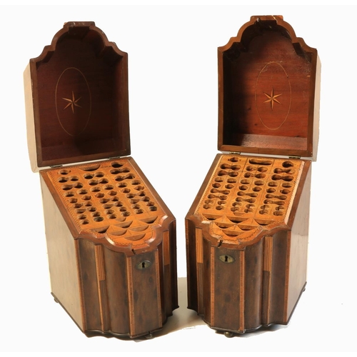 389 - A rare quality pair of matching George III period inlaid and crossbanded mahogany Knife Boxes, with ... 