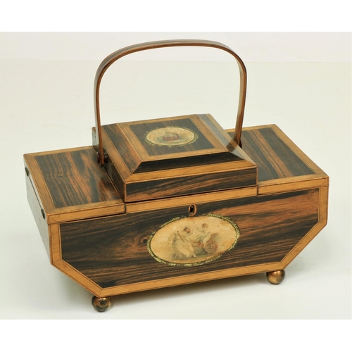 502 - A very unusual Regency period grained calamander or zebra wood Ladies Sewing Box, with three hi... 