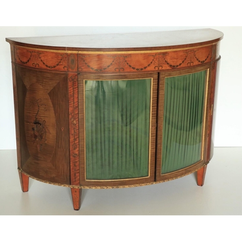 511 - A pair of fine quality Georgian style mahogany and satinwood bow fronted Commodes, attributed to Jam... 