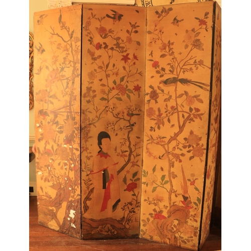 550 - A very fine 19th Century chinoiserie gold lacquered six fold wooden Screen, one side depicting exoti... 