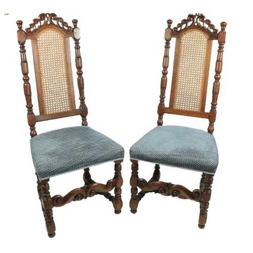 576 - A good matched set of 8 - 17th Century style, walnut high back Side Chairs, each with two acorn fini... 