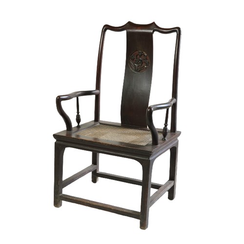 365 - A fine early Chinese cherrywood Open Armchair, the curved and carved back splat with a central panel... 