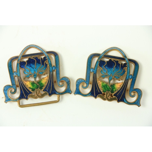 802 - An attractive Art Nouveau polychrome champlevé enamel two part floral design Belt Buckle. (1)... 