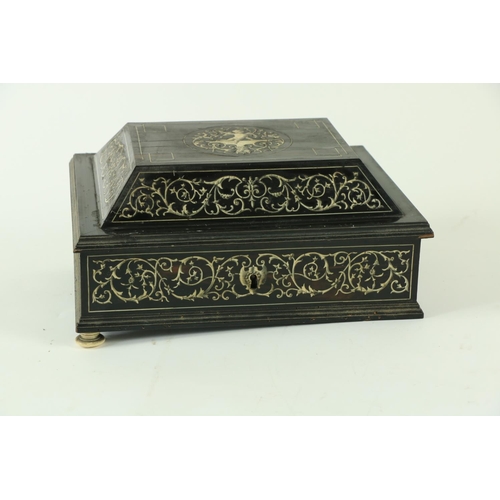 814 - A quality 19th Century English ivory inlaid Jewellery Box, the top inlaid with a resting cherub, the... 