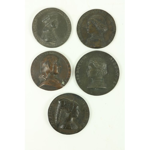 874 - Five - 19th Century bronze Portrait Medallions after the 15th Century, including Isotta degli atti w... 