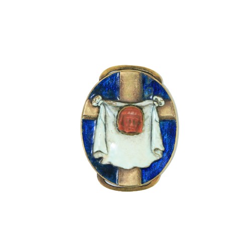 883 - A rare oval gold and enamel Reliquary, depicting the head of Christ in coral relief, before the Holy... 