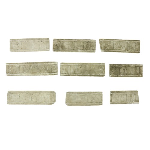 891 - A set of 9 chalk Castings, of early text, some with the white rose motif of Howth Castle, each inscr... 