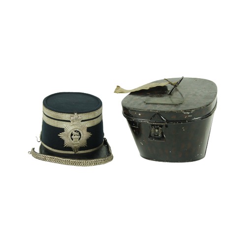 962 - A WW1 British Army Officer's Shako peak Hat, of Rt. Hon. Earl of Howth, 4th Hussars, in lacquered me... 