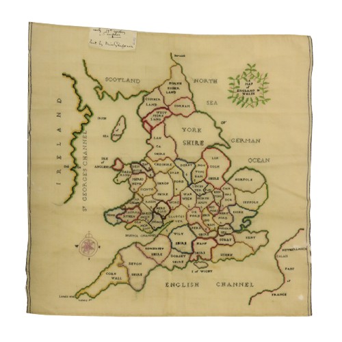 976 - A good 19th Century Sampler Map, by Miss Gaisford, England and Wales, naming all the counties (shire... 