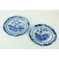 A good pair of Kangxi blue and white Chinese oval Platters, with willow trees, 15 1/2