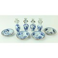 A set of 4 small Chinese porcelain Vases, each decorated with figures, under two dragon mask handles... 