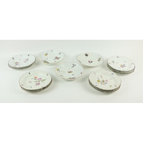 113 - A good set of 12 - 19th Century Meissen porcelain Plates, with lobed basket moulded border and decor... 