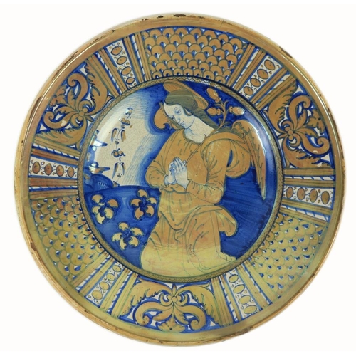 128 - A very rare and large 16th Century Italian Maiolica tin glaze lustre Dish, depicting the angel of th... 