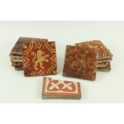 129 - A rare collection of 11 matching Medieval Floor Tiles, each approx. 16cms (6