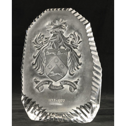 134 - A rare Waterford crystal Armorial, by Miroslav Havel (1922 - 2008), chief designer for Wat... 