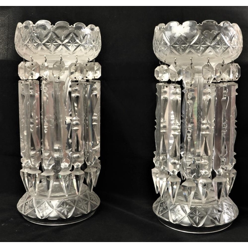 136 - A fine pair of 19th Century Irish tall cutglass Epergnes, with original cutglass drops, approx. 15