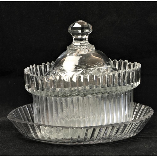 145 - A fine quality 19th Century Irish, possibly Waterford, cutglass Butter Dish, Cover and Stand, of ova... 