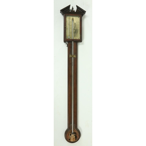 176 - A good late George IV mahogany Stick Barometer, apparently unsigned, with divided pediment and silve... 