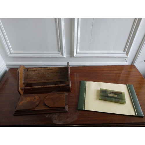 272 - A 19th Century brass mounted slope top ebonised Stationary Box,  oak extending Book Ends, another oa... 