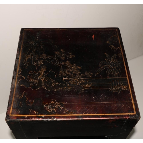 357 - A good Japanese two tier square Jardinière Table, in black lacquer and parcel gilt ... 