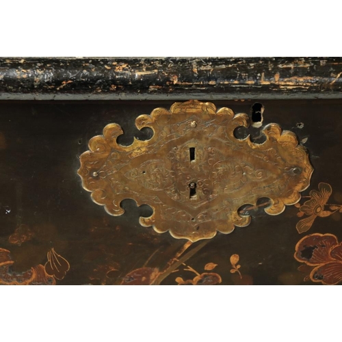 358 - An 18th Century chinoiserie lacquered lift top Chest, decorated with exotic birds and foli... 