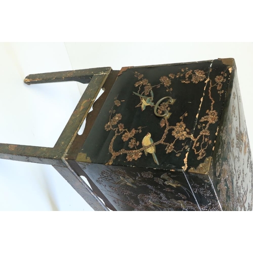 368 -  A quality late 18th Century / early 19th Century Chinese lacquered Box on Stand, the lift top with ... 