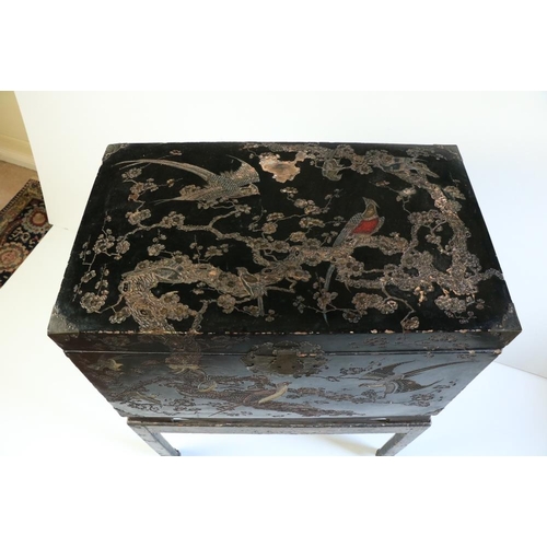 368 -  A quality late 18th Century / early 19th Century Chinese lacquered Box on Stand, the lift top with ... 