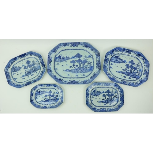37 - A fine set of 5 rectangular graduating Nankin Chinese porcelain blue and white Meat Platters, decora... 
