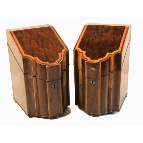 389 - A rare quality pair of matching George III period inlaid and crossbanded mahogany Knife Boxes, with ... 